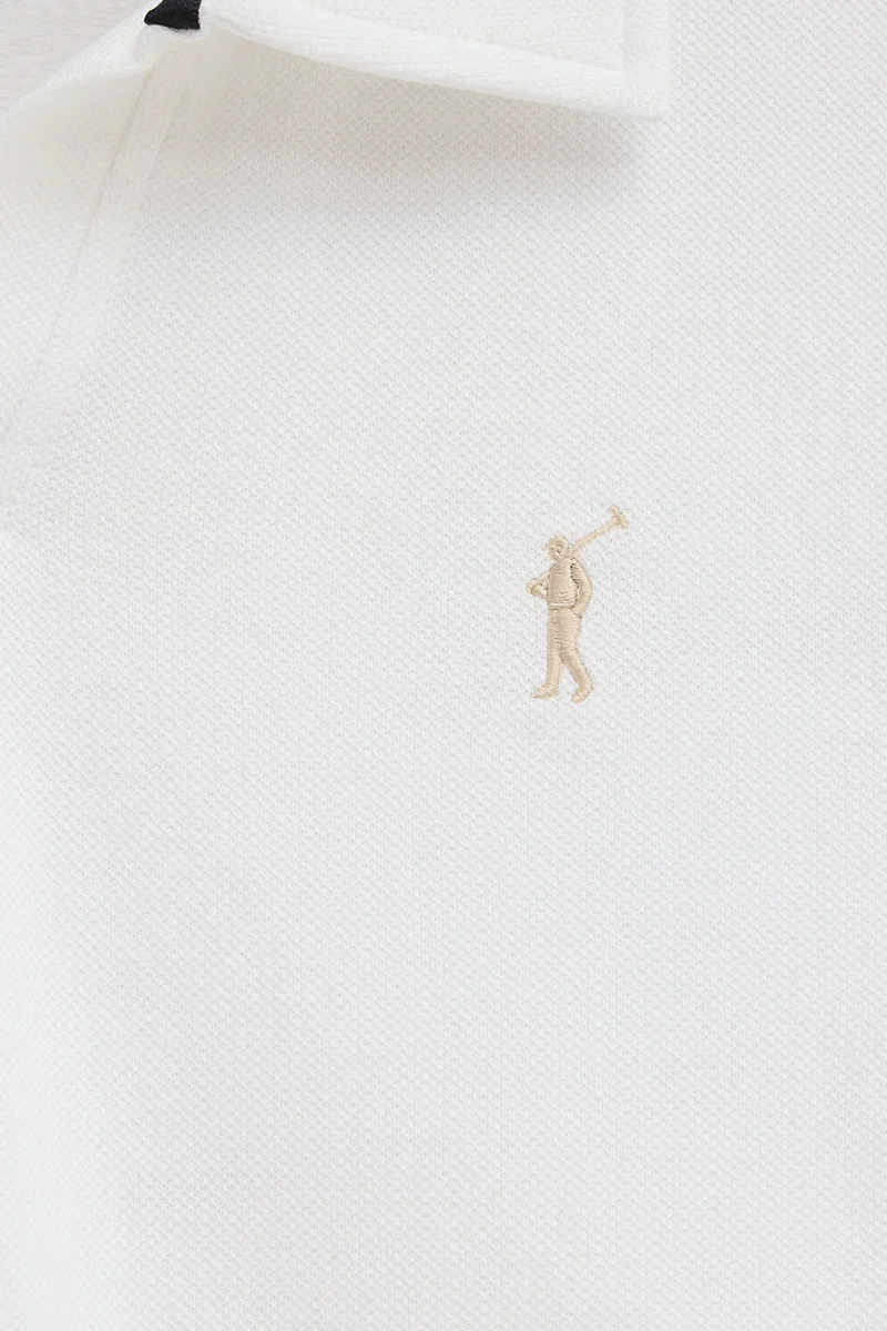 White micro-structured cotton polo shirt with Rigby Go embroidery - Image 7