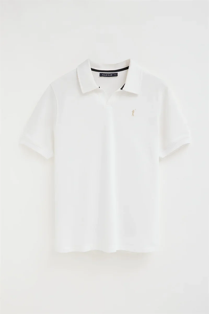 White micro-structured cotton polo shirt with Rigby Go embroidery - Image 9