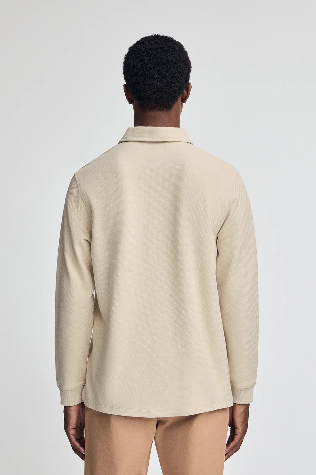 Beige micro-structured polo shirt with Rigby Go embroidery - Image 4