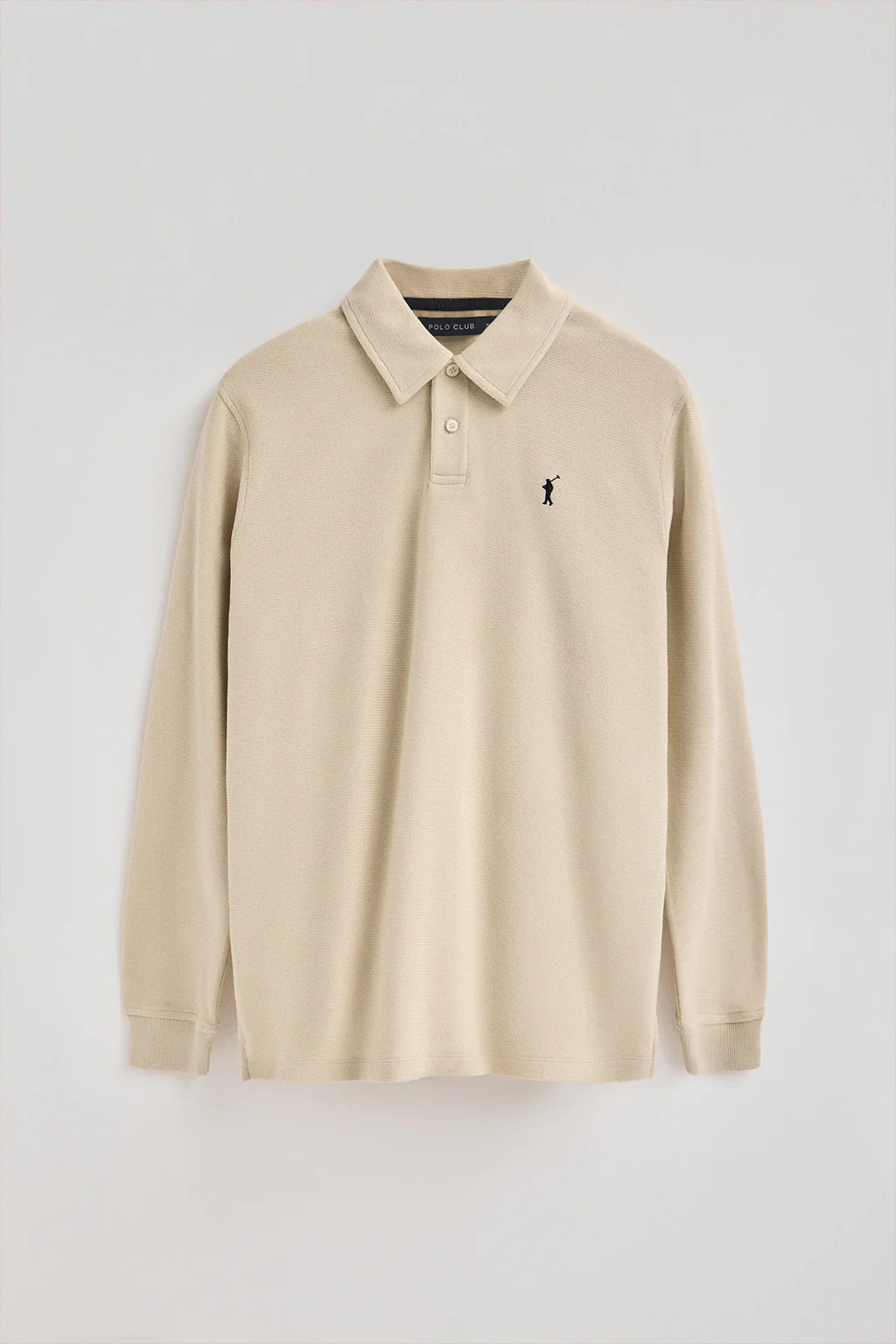 Beige micro-structured polo shirt with Rigby Go embroidery - Image 8
