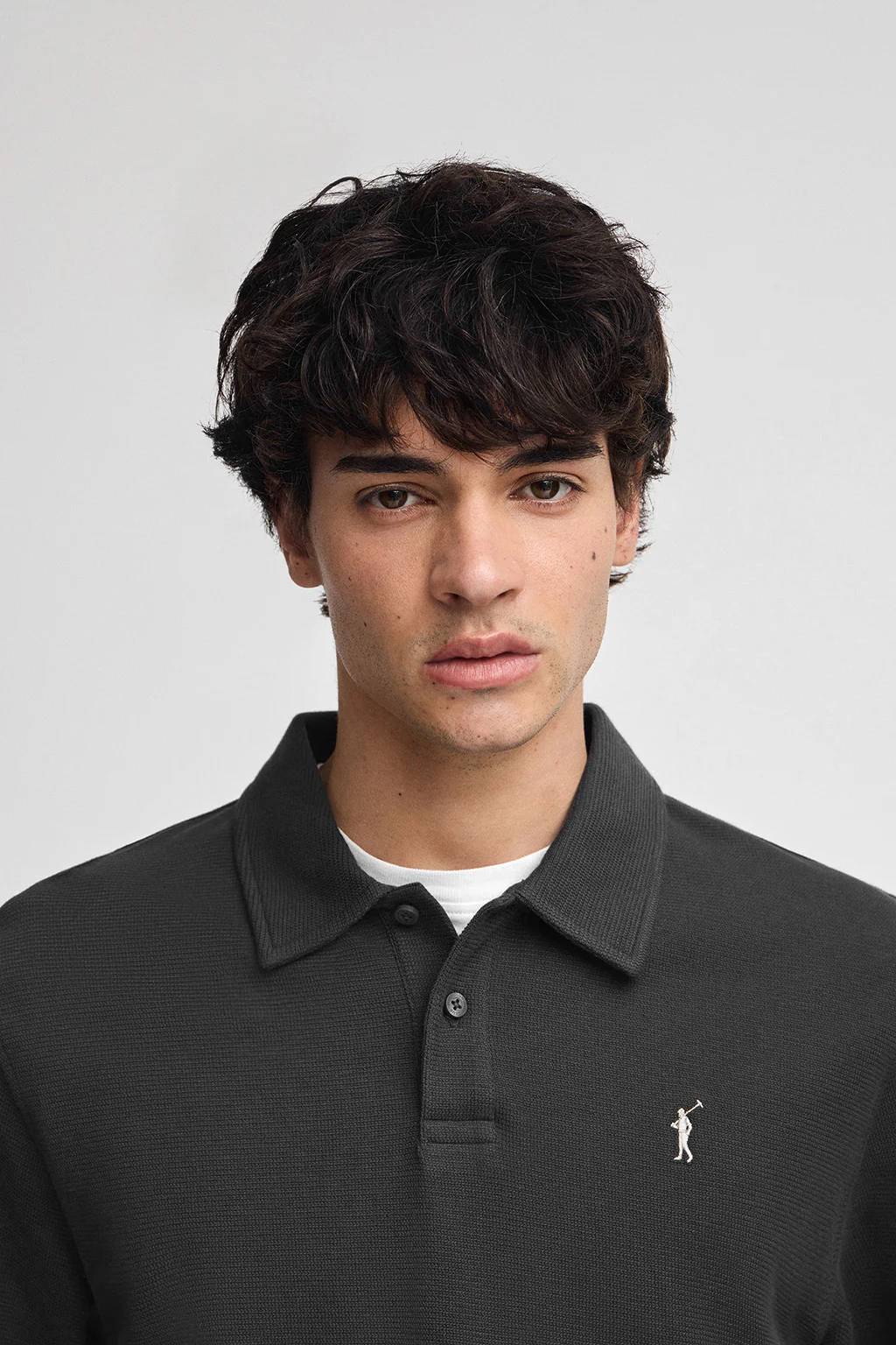 Dark-grey micro-structured polo shirt with Rigby Go embroidery - Image 2