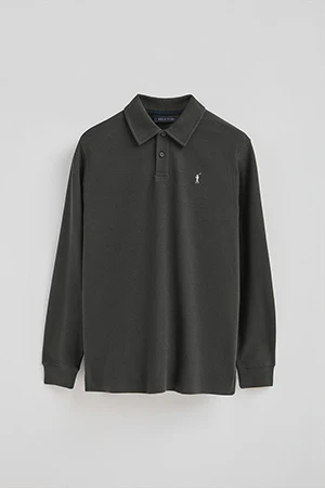 Dark-grey micro-structured polo shirt with Rigby Go embroidery - Image 9