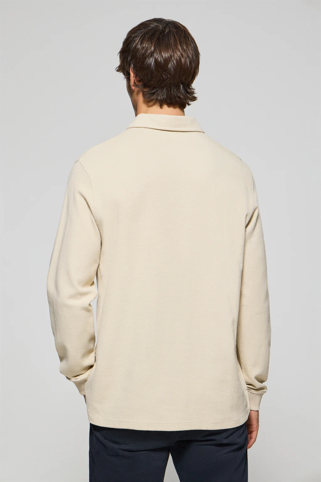 Beige long-sleeve polo shirt with two buttons and Rigby Go logo - Image 2