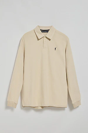 Beige long-sleeve polo shirt with two buttons and Rigby Go logo - Image 9