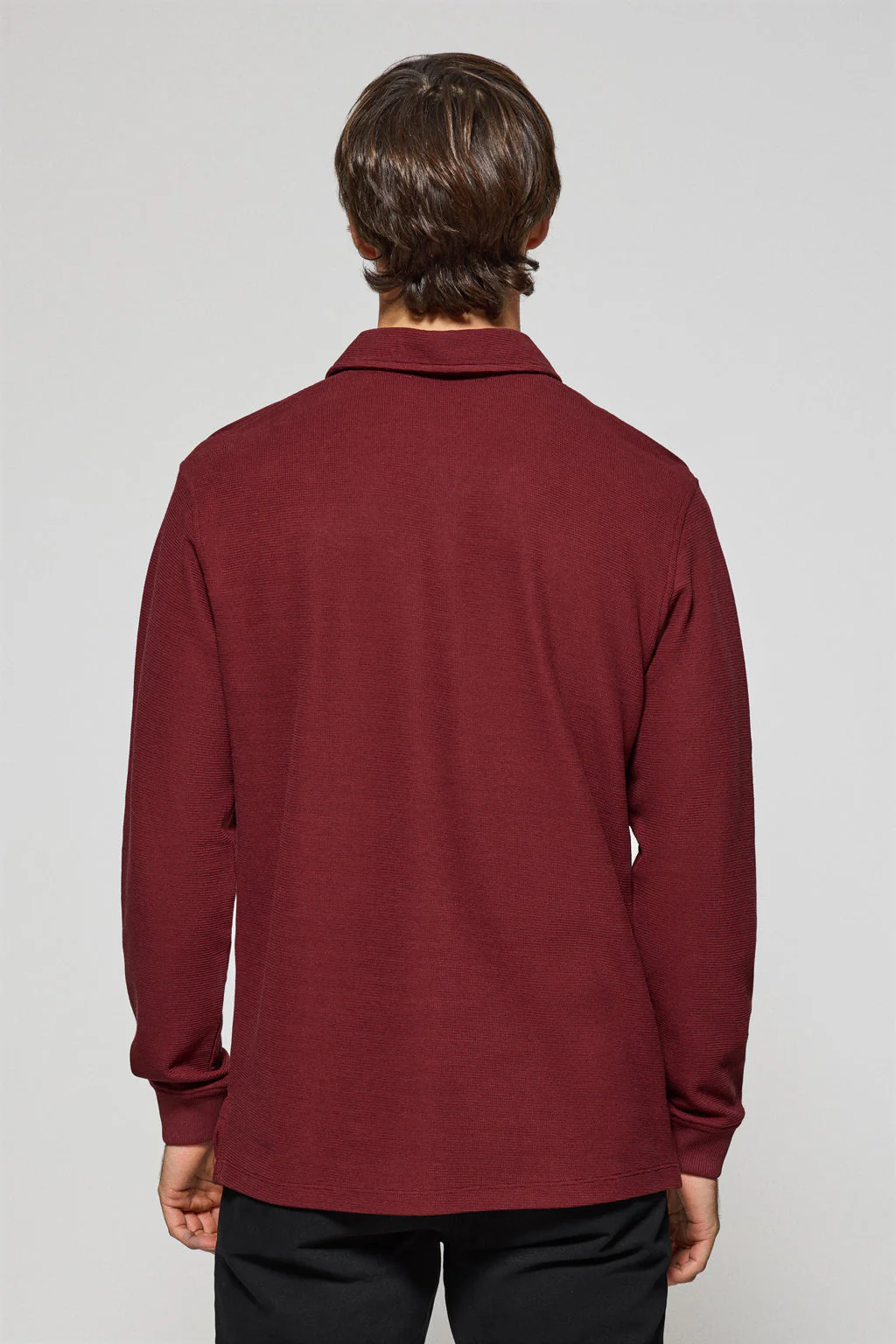Maroon long-sleeve polo shirt with two buttons and Rigby Go logo - Image 4
