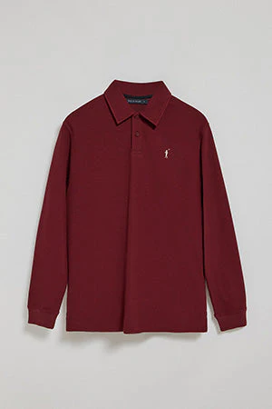 Maroon long-sleeve polo shirt with two buttons and Rigby Go logo - Image 9