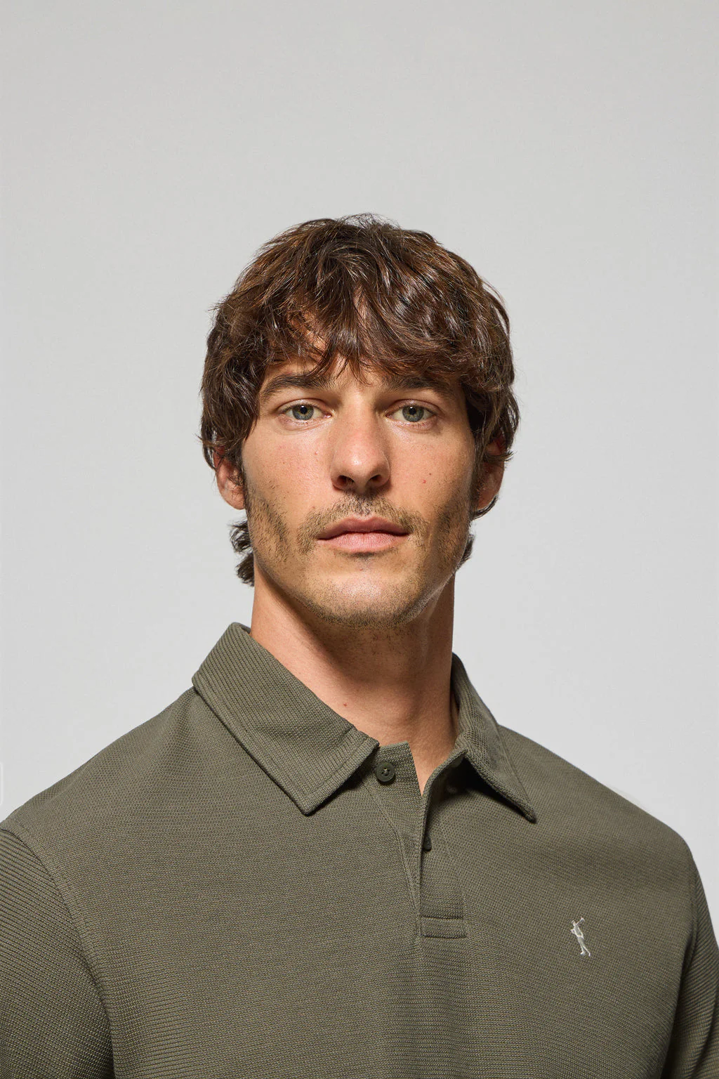 Army-green long-sleeve polo shirt with two buttons and Rigby Go logo - Image 2