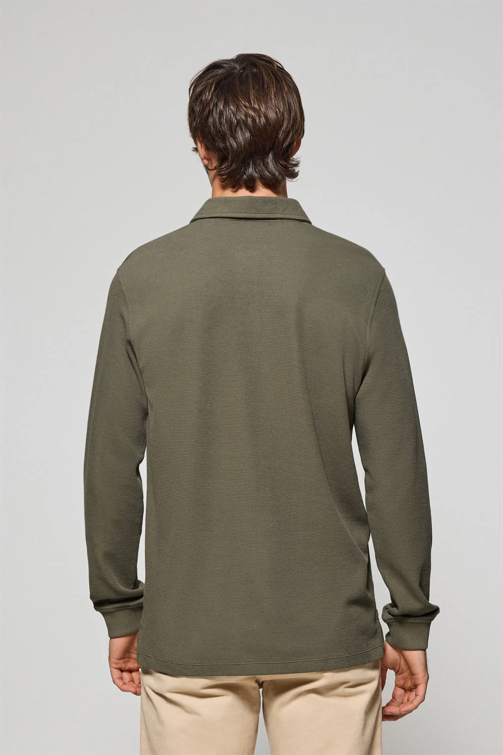 Army-green long-sleeve polo shirt with two buttons and Rigby Go logo - Image 4