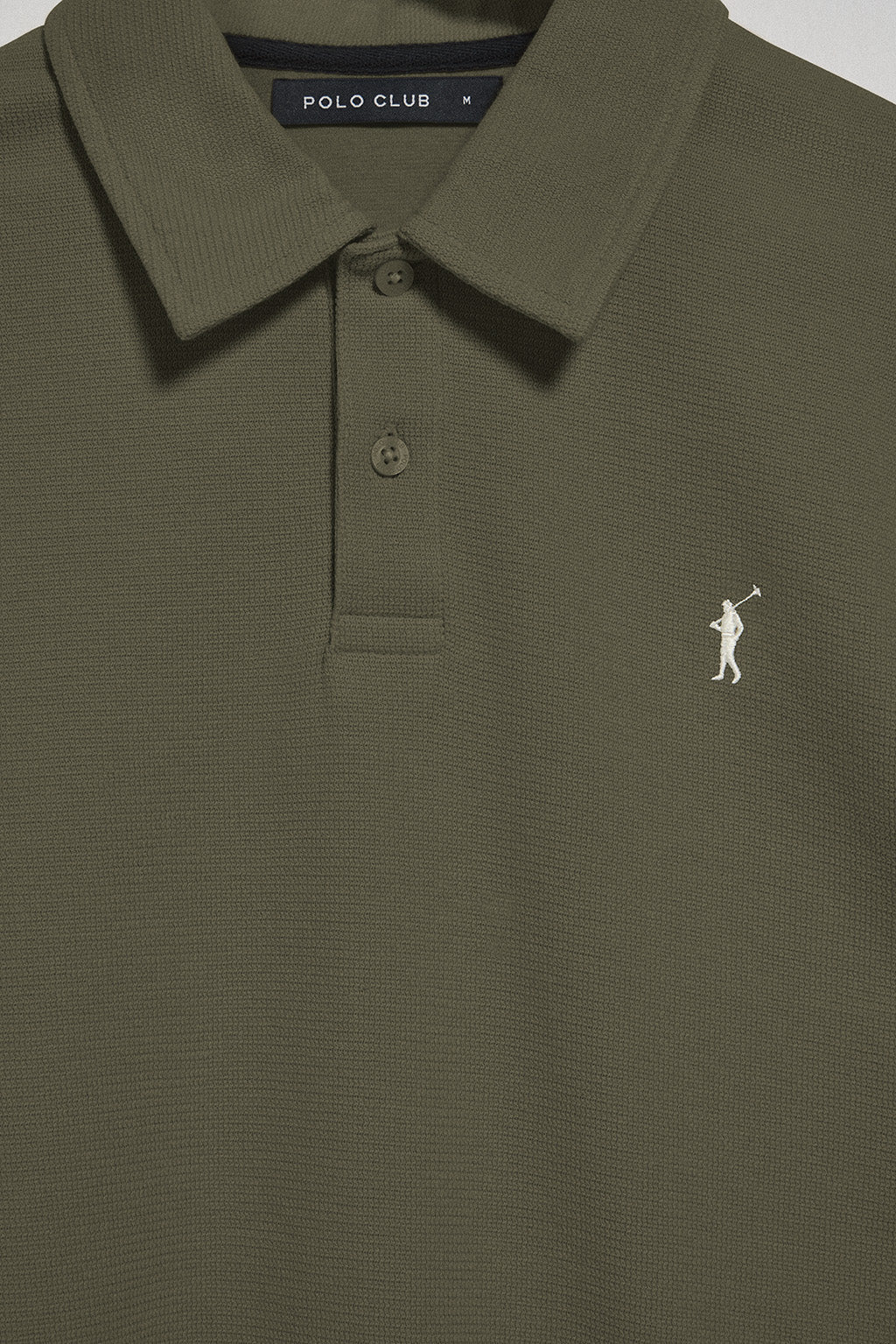 Army-green long-sleeve polo shirt with two buttons and Rigby Go logo - Image 6