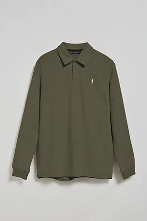 Army-green long-sleeve polo shirt with two buttons and Rigby Go logo - Image 9