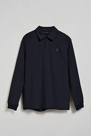 Navy-blue long-sleeve polo shirt with two buttons and Rigby Go logo - Image 10