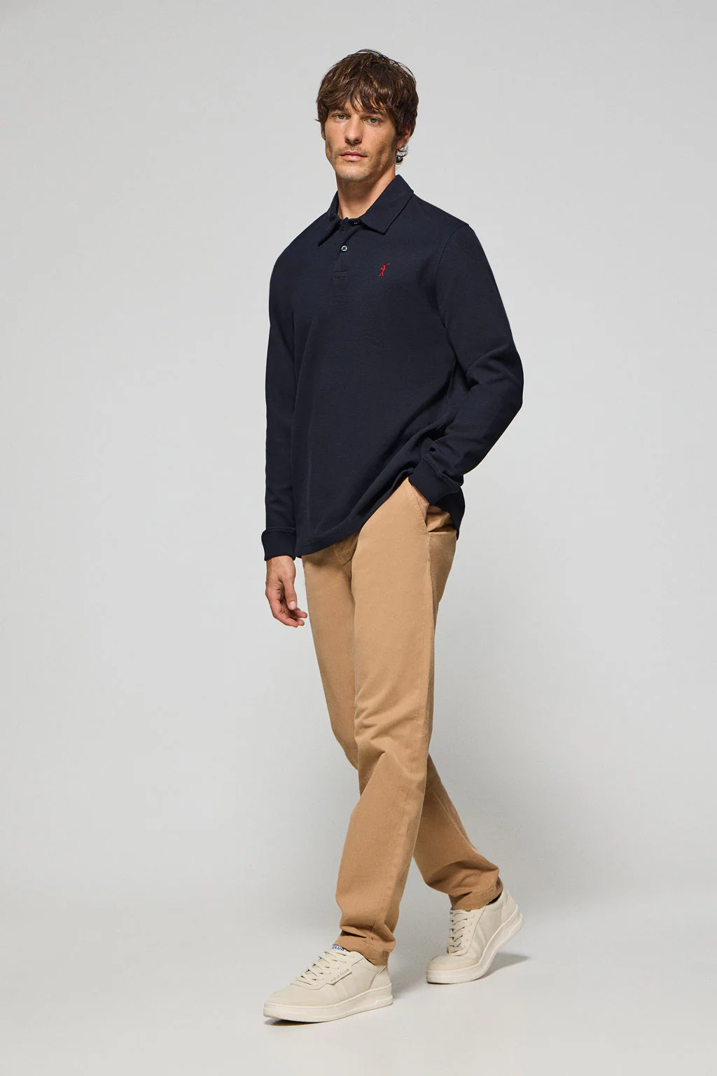Navy-blue long-sleeve polo shirt with two buttons and Rigby Go logo - Image 3