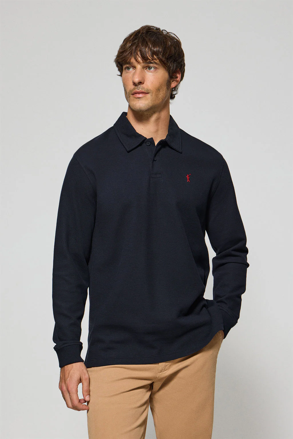 Navy-blue long-sleeve polo shirt with two buttons and Rigby Go logo - Image 4
