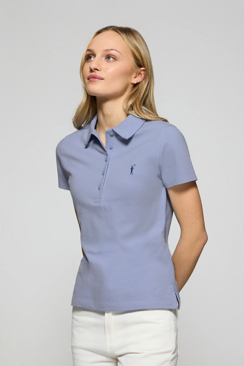 Lavender-blue five-button polo shirt Pereira with Rigby Go embroidery