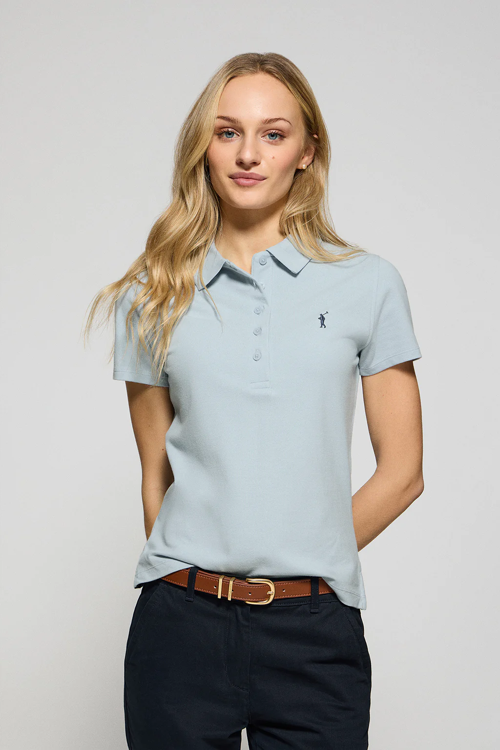 Light-blue five-button polo shirt Pereira with Rigby Go embroidery