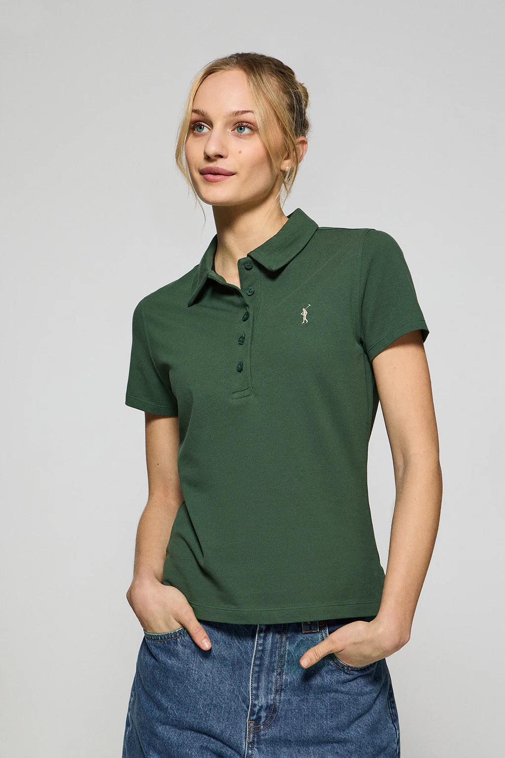 Bottle-green five-button polo shirt Pereira with Rigby Go embroidery