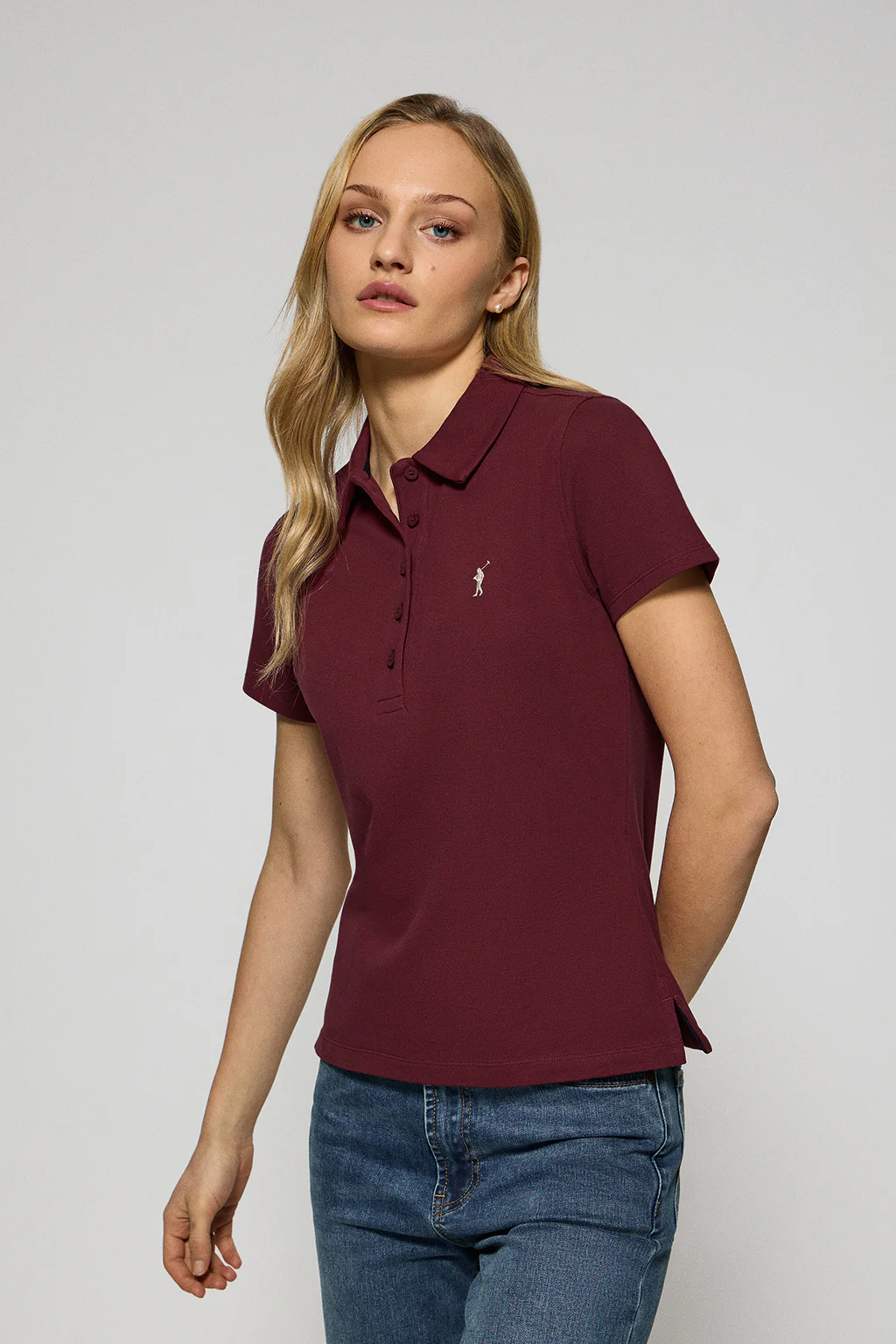 Maroon five-button polo shirt Pereira with Rigby Go embroidery