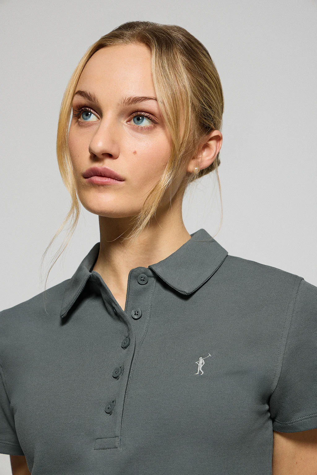 Stone-grey five-button polo shirt Pereira with Rigby Go embroidery - Image 3