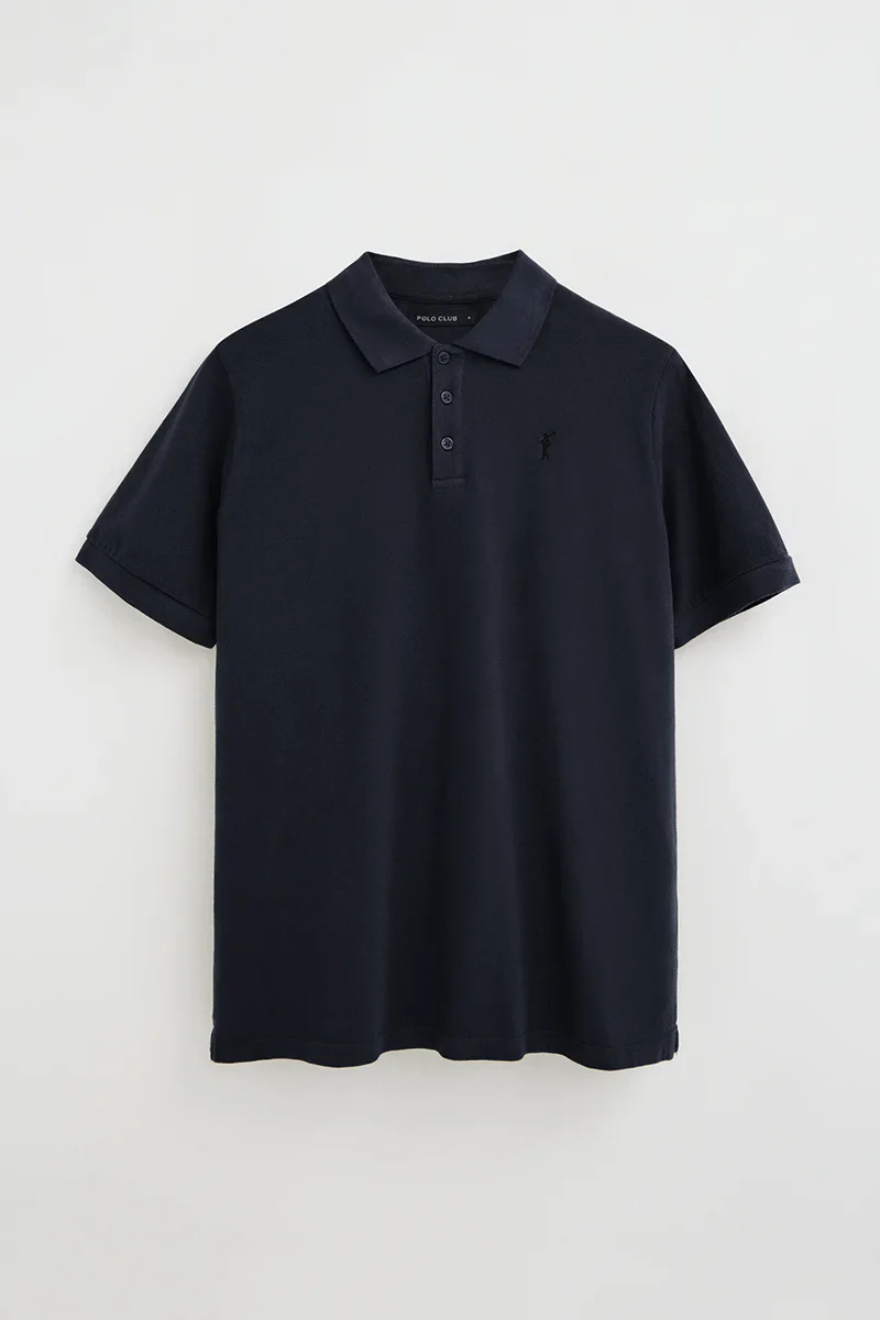 Navy-blue garment-dyed polo shirt with Rigby Go embroidered logo - Image 9