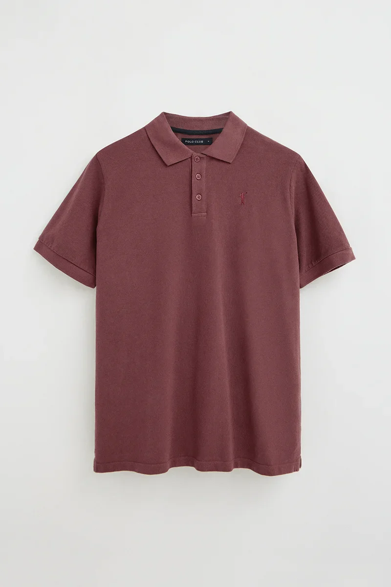 Wine-pink garment-dyed polo shirt with Rigby Go embroidered logo