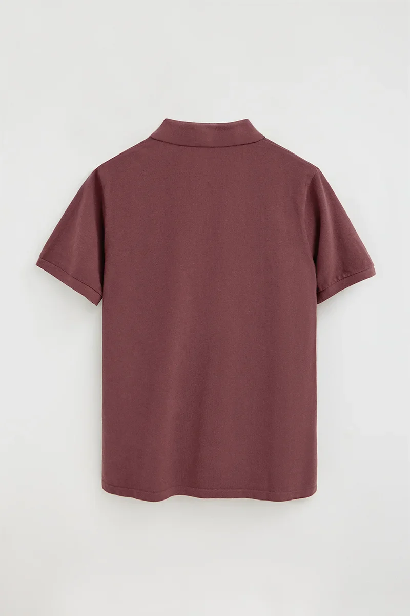 Wine-pink garment-dyed polo shirt with Rigby Go embroidered logo - Image 3