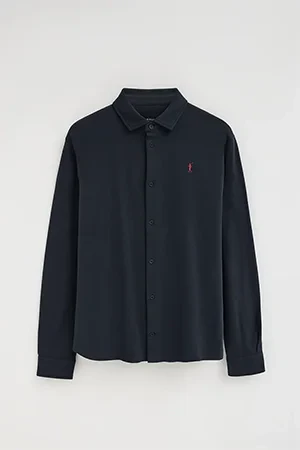 Navy-blue full-button polo shirt with Rigby Go embroidery - Image 5