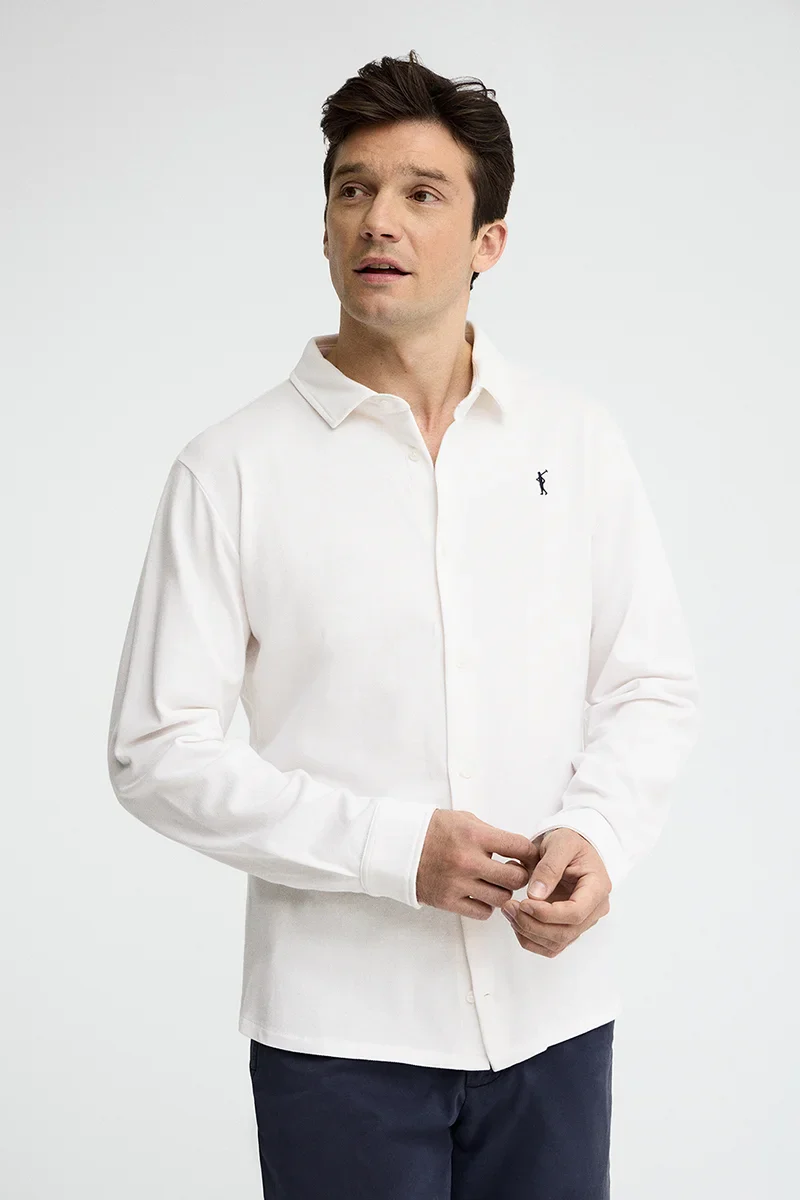 White full-button polo shirt with Rigby Go embroidery - Image 2