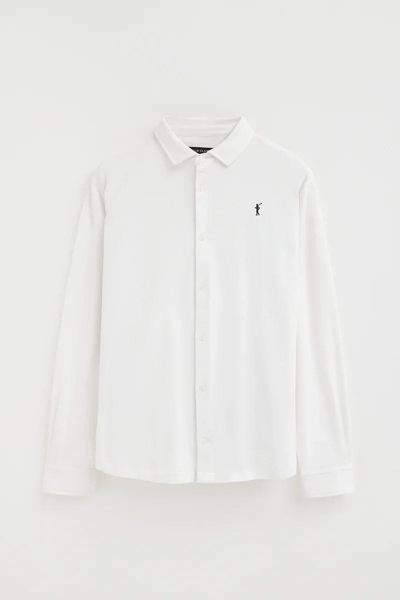 White full-button polo shirt with Rigby Go embroidery - Image 6