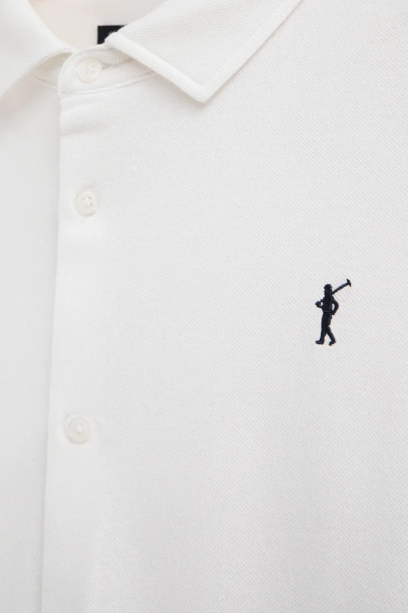 White full-button polo shirt with Rigby Go embroidery - Image 7