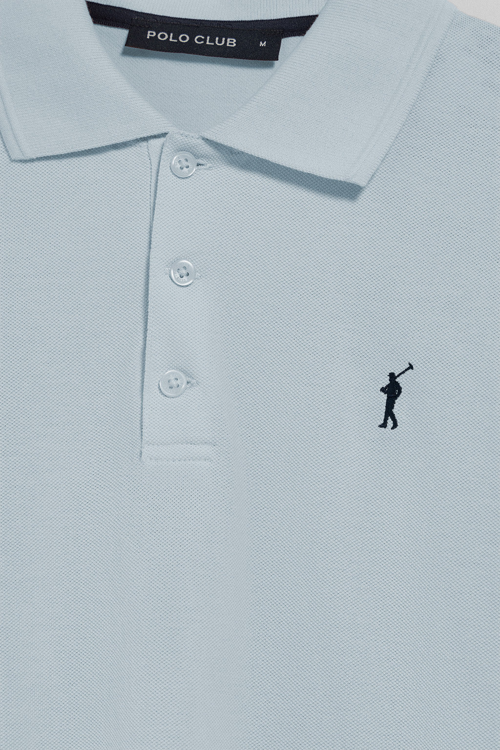 Light-blue polo shirt with three buttons and Rigby Go embroidered logo - Image 6