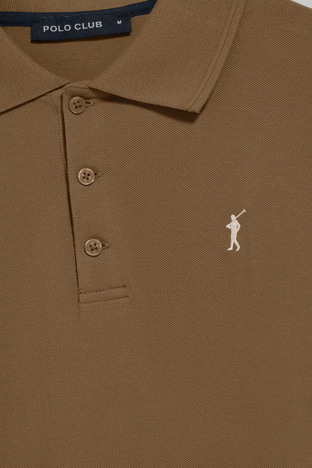 Brown polo shirt with three buttons and Rigby Go embroidered logo - Image 6