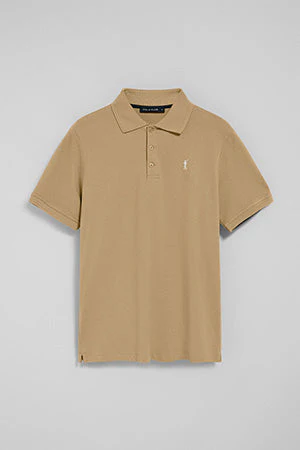 Camel polo shirt with three buttons and Rigby Go embroidered logo - Image 9