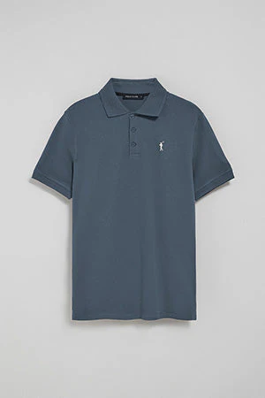 Denim-blue polo shirt with three buttons and Rigby Go embroidered logo - Image 9
