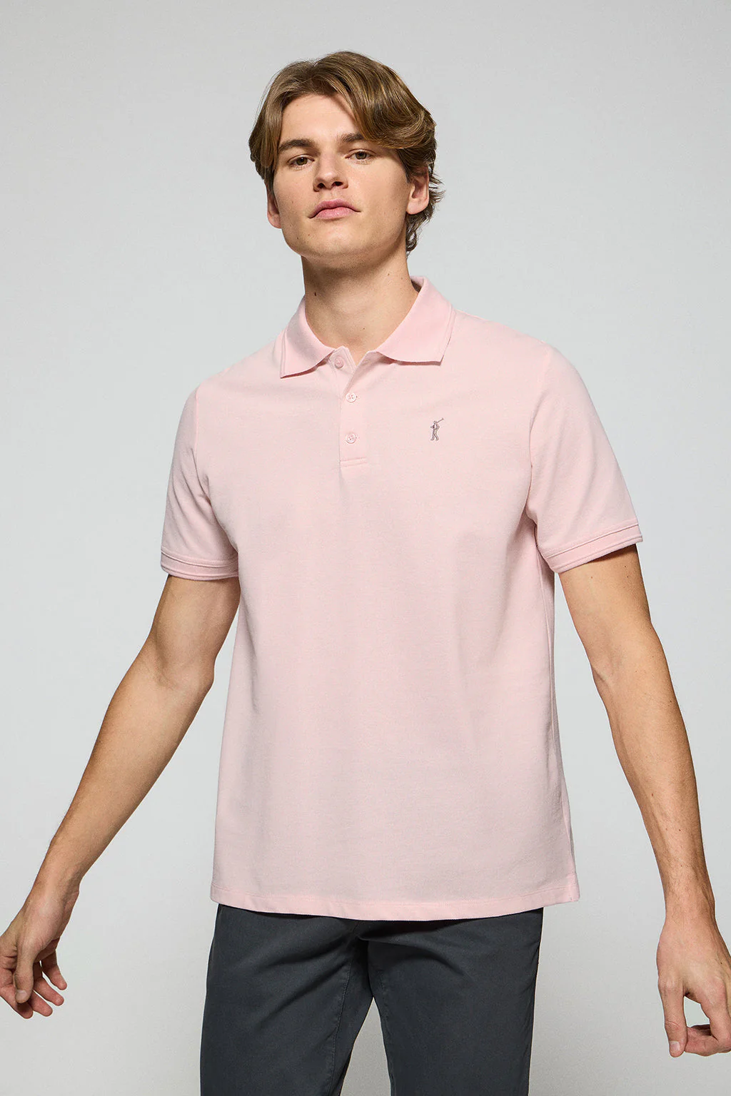 Pink-marl polo shirt with three buttons and Rigby Go embroidered logo - Image 2