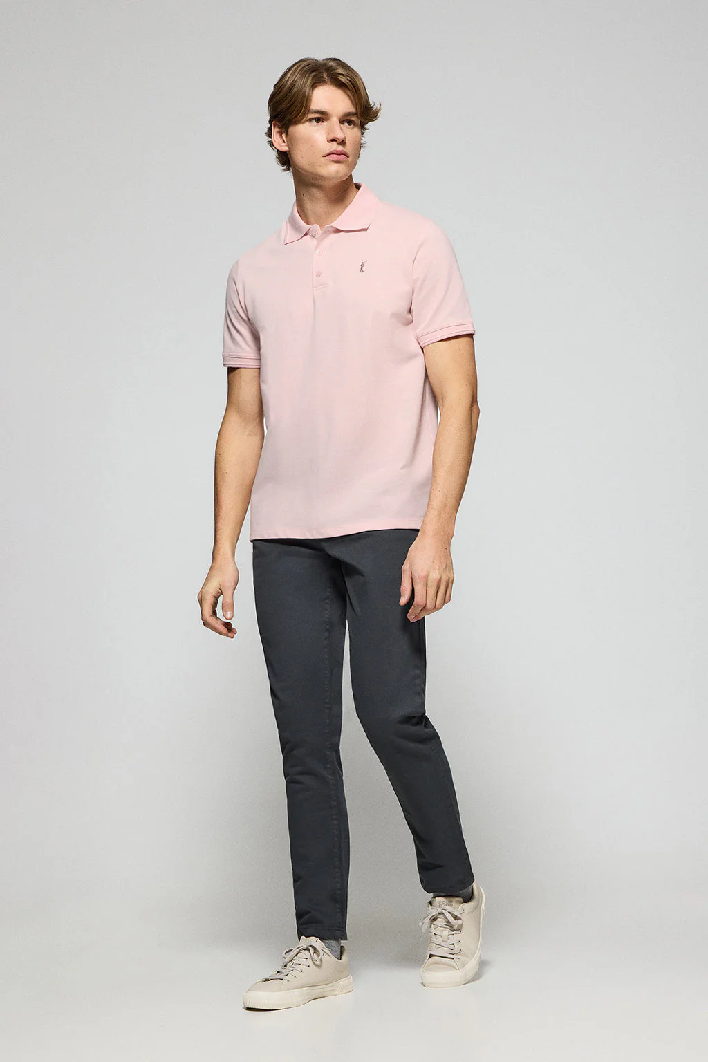 Pink-marl polo shirt with three buttons and Rigby Go embroidered logo - Image 3