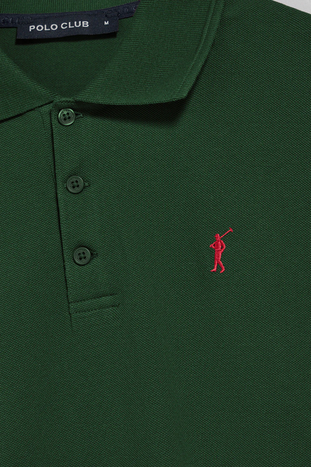 Bottle-green polo shirt with three buttons and Rigby Go embroidered logo - Image 6