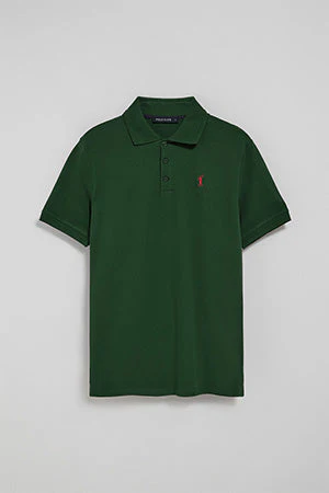 Bottle-green polo shirt with three buttons and Rigby Go embroidered logo - Image 9