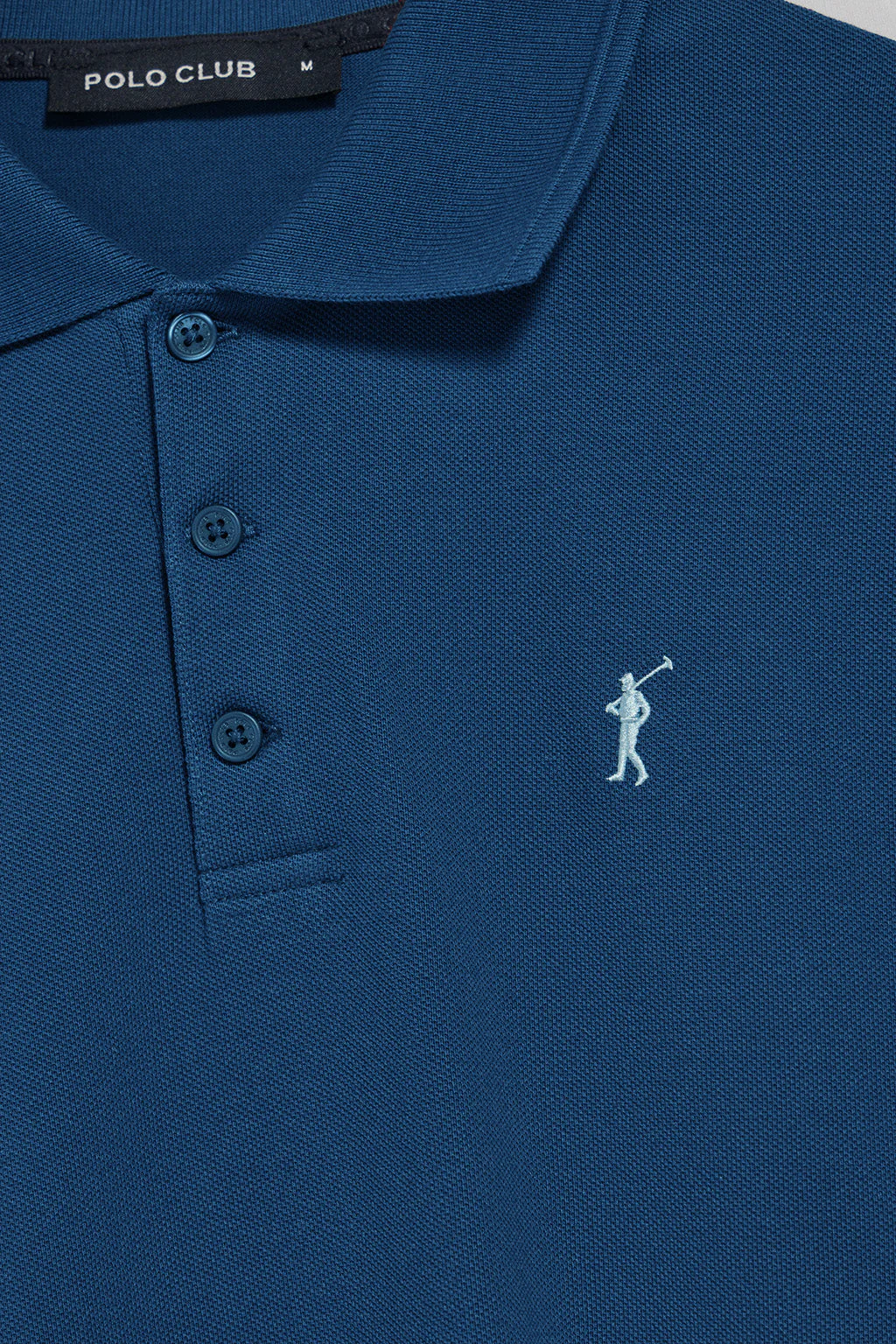 Indigo-blue polo shirt with three buttons and Rigby Go embroidered logo - Image 6