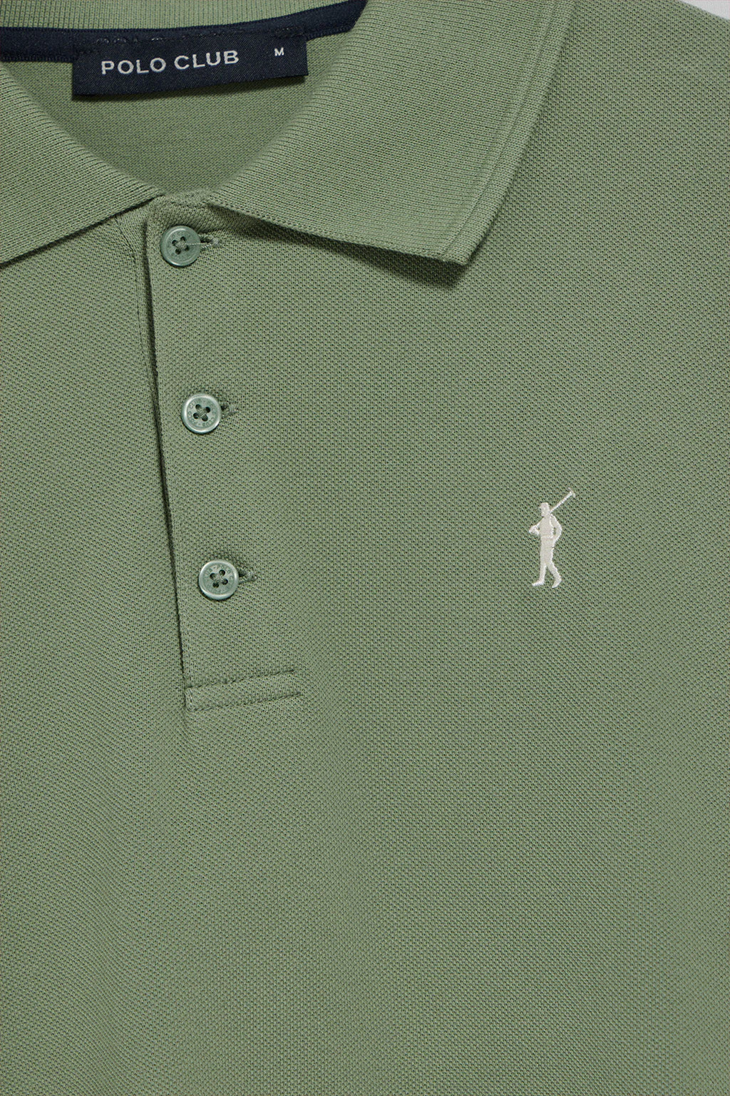 Jade-green polo shirt with three buttons and Rigby Go embroidered logo - Image 6