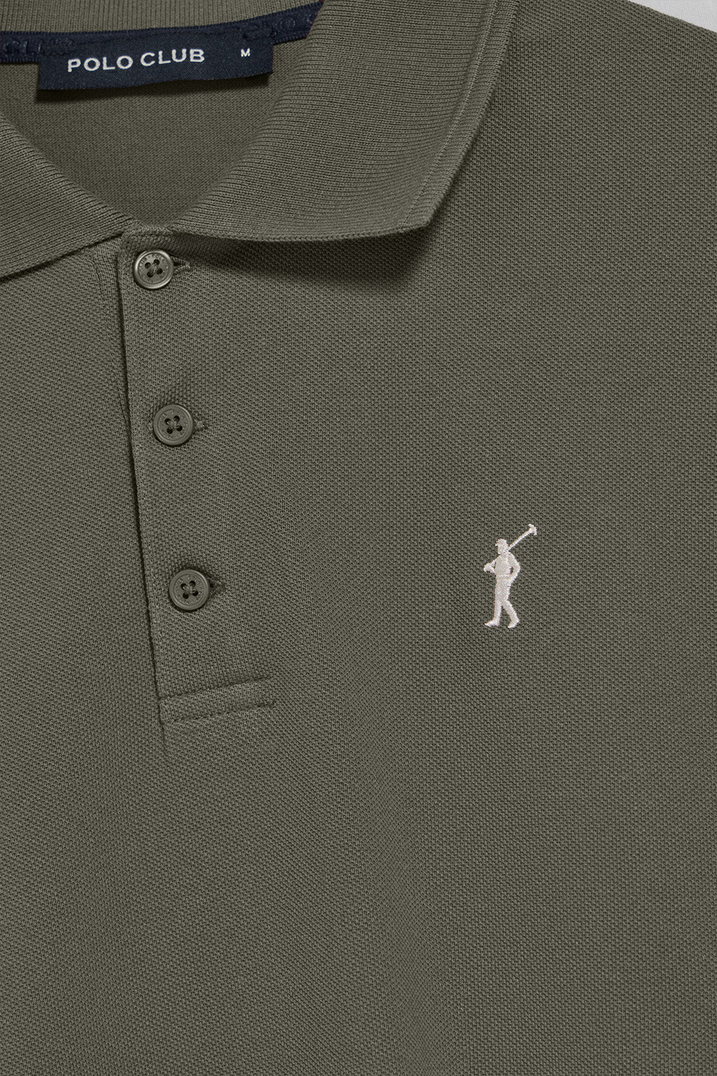 Army-green polo shirt with three buttons and Rigby Go embroidered logo - Image 6
