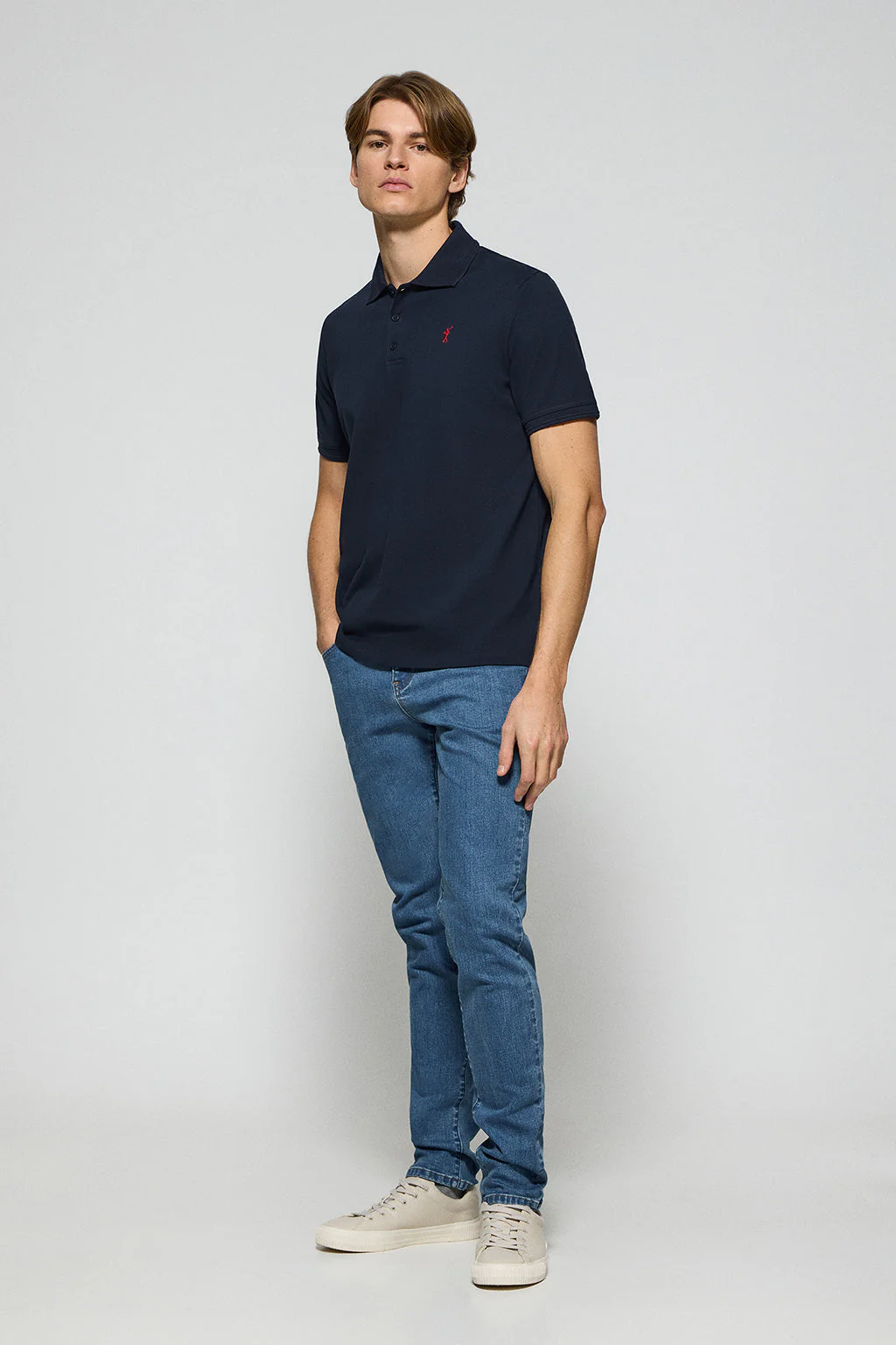 Navy-blue polo shirt with three buttons and Rigby Go embroidered logo - Image 3