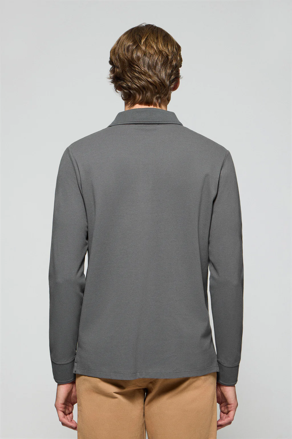 Asphalt-grey long-sleeve polo shirt with three buttons and Rigby Go logo - Image 2