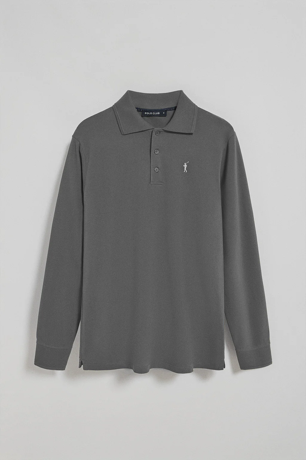 Asphalt-grey long-sleeve polo shirt with three buttons and Rigby Go logo - Image 8