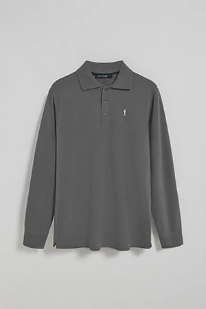 Asphalt-grey long-sleeve polo shirt with three buttons and Rigby Go logo - Image 9