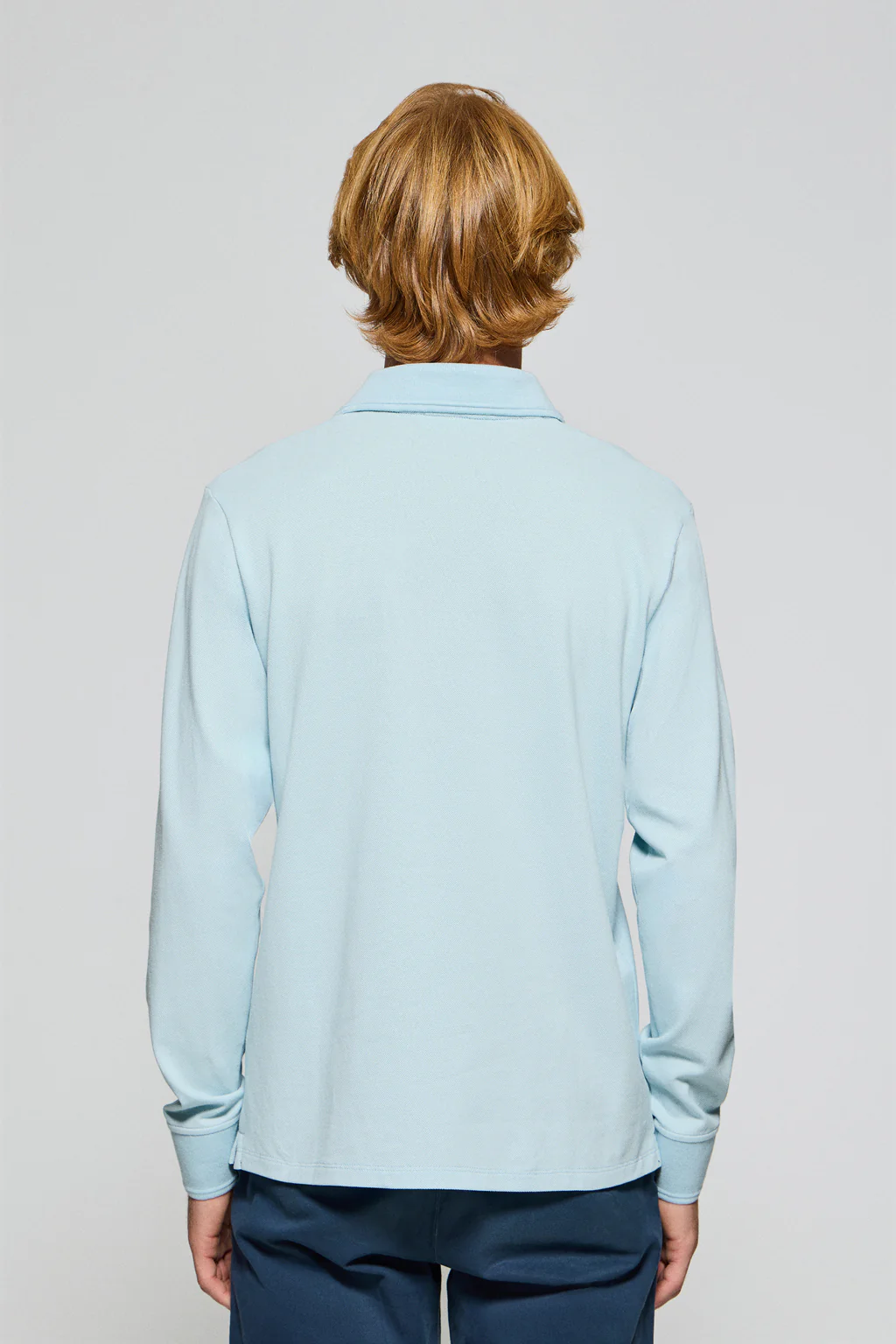 Light-blue long-sleeve polo shirt with three buttons and Rigby Go logo - Image 2
