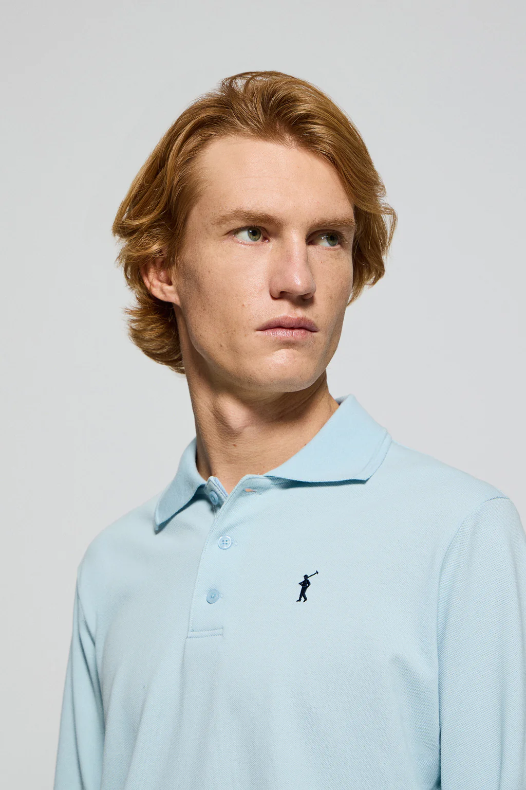 Light-blue long-sleeve polo shirt with three buttons and Rigby Go logo - Image 3