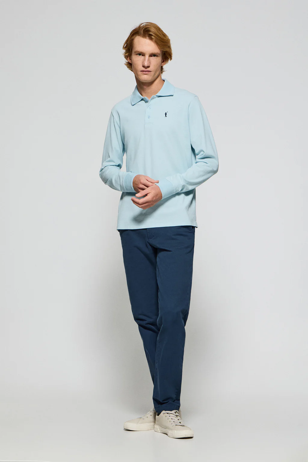 Light-blue long-sleeve polo shirt with three buttons and Rigby Go logo - Image 4