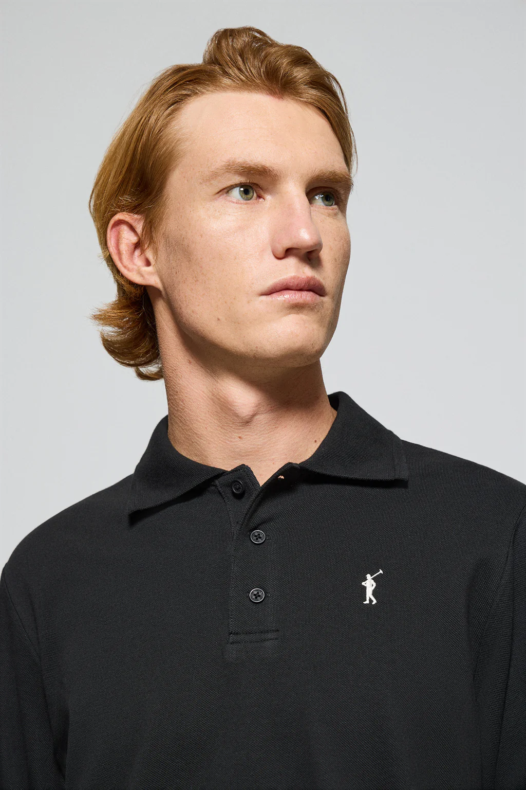 Black long-sleeve polo shirt with three buttons and Rigby Go logo - Image 3