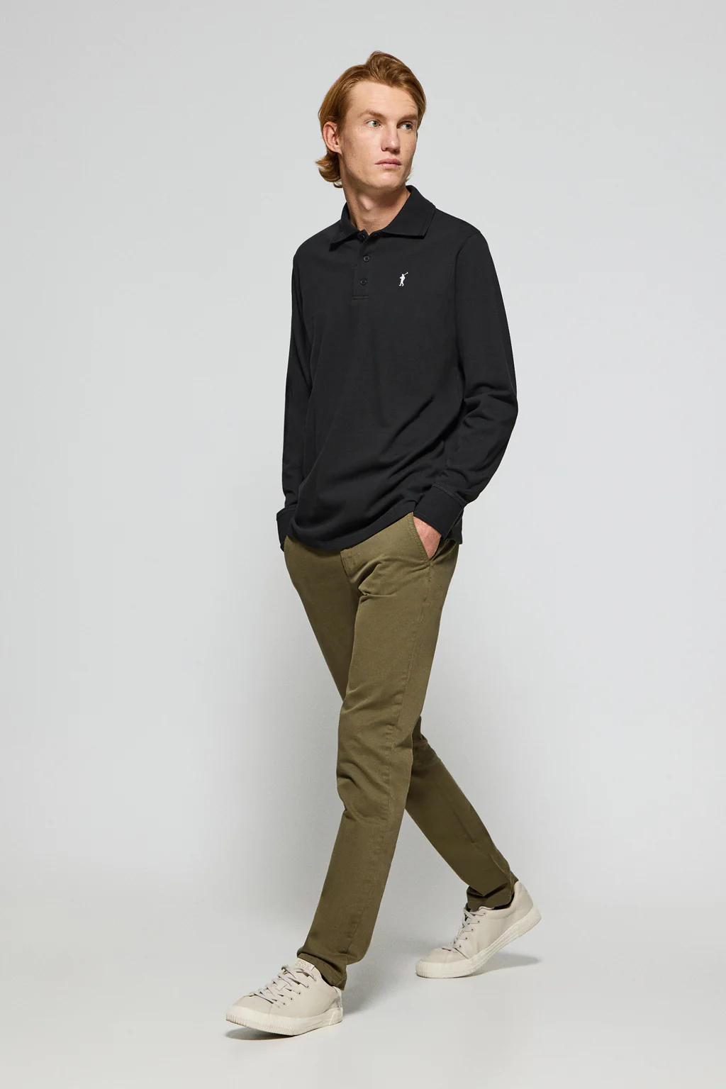 Black long-sleeve polo shirt with three buttons and Rigby Go logo - Image 4