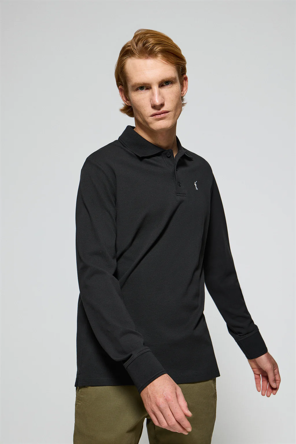 Black long-sleeve polo shirt with three buttons and Rigby Go logo - Image 5